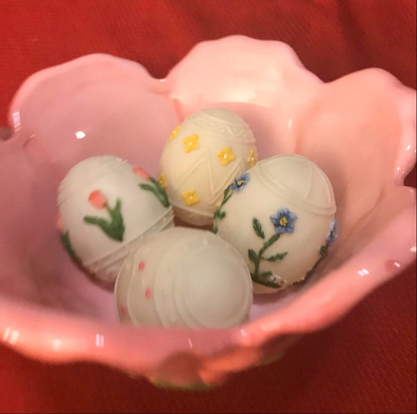 Pink Cabbage bowl and plaster Easter eggs