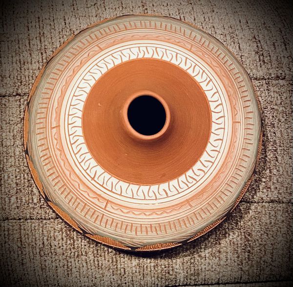 Native American Pottery - Signed, Etched Design, Navajo Vase