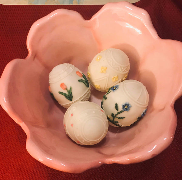 Pink Cabbage bowl and plaster Easter eggs