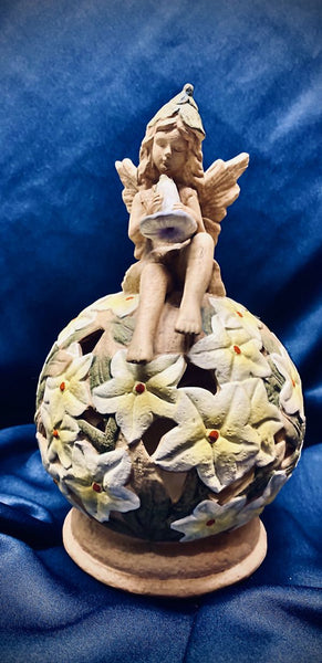 Musical Ceramic “Fairy on a Flower Bed” Statue