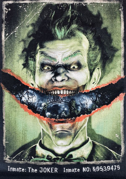 Authentic DC Comics Batman Arkham Asylum Mens T-Shirt XXL - Inmate Joker Ripped Smile Image