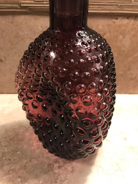 Vintage Hobnail Amethyst Pinched Decanter whit clear topper