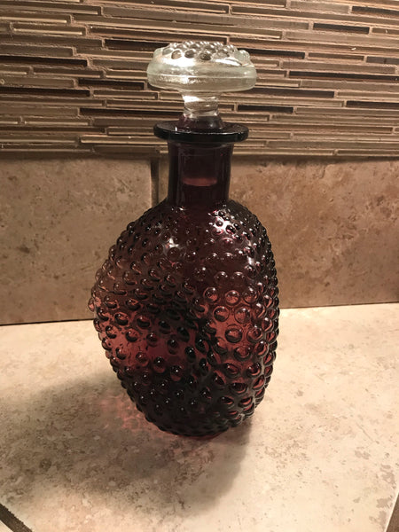 Vintage Hobnail Amethyst Pinched Decanter whit clear topper