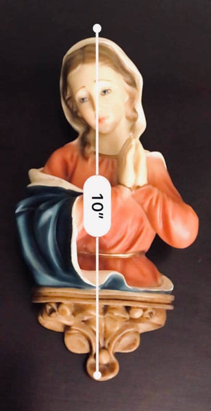 Hand-painted, Beautiful Iconic Virgin Mary, Praying Madonna Bust, Wall Plaque